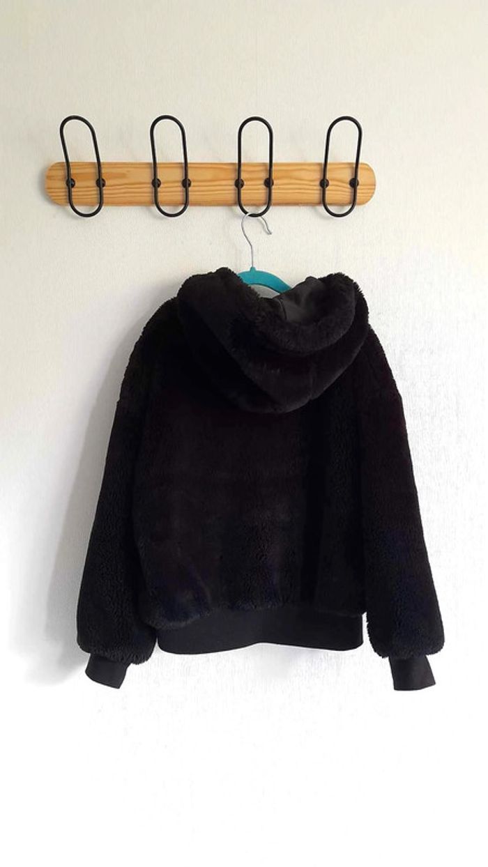 Manteau noir à poils doux avec capuche Gémo 10 ans - photo numéro 3