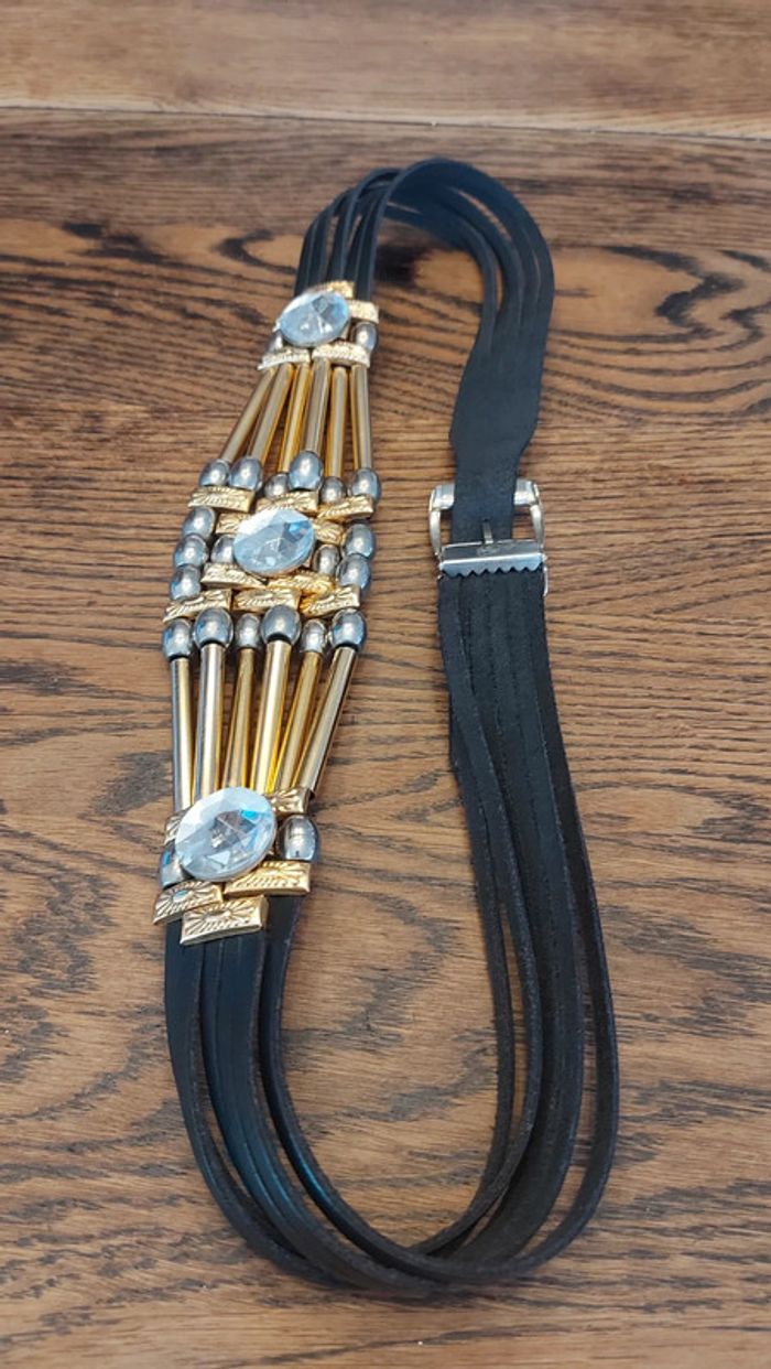 Ceinture en cuir noir avec application 90cm - photo numéro 17