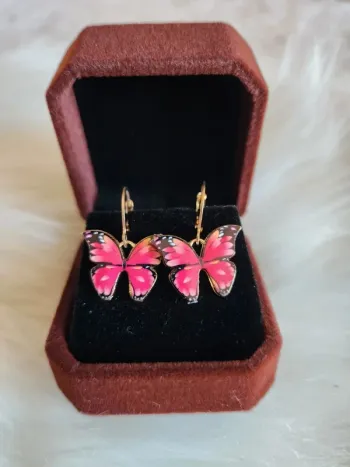 💎Boucles d’oreilles Créoles Papillons Roses 💎