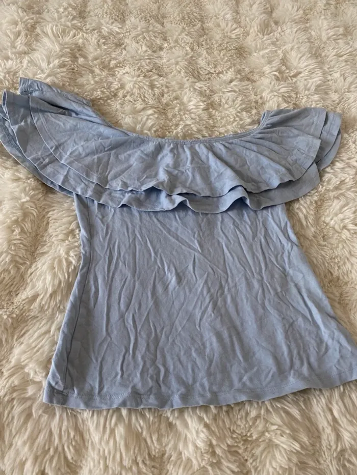 Haut bleu pastel épaules dénudées Tally Weijl taille XS - photo numéro 2