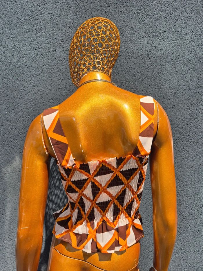 Top Court Plissé Femme Orange et Marron Taille XL/42 - photo numéro 2