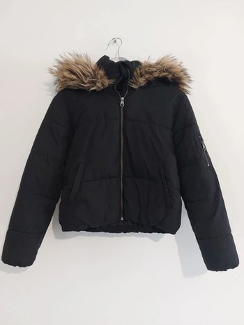 Doudoune noire femme LH capuche fausse fourrure T. S / 162 cm