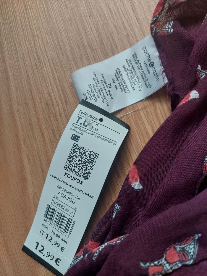 Foulard violet motifs renard Cache Cache neuve  🦊 - photo numéro 3