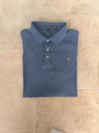 Magnifique polo Ralph Lauren homme XL bleu marine chiné logo coloré coton pima comme neuf