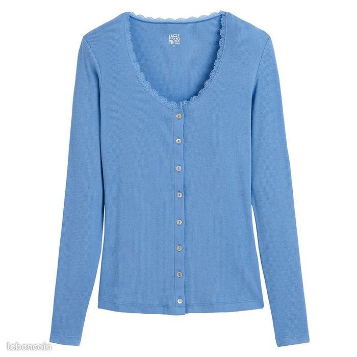 T-shirt boutonné manches longues, détail dentelle - Couleur Bleu - Taille XL - La Redoute Collection - photo numéro 4