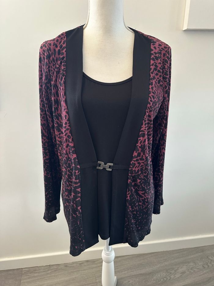 Blouse plissée léopard rose et noire Vintage T42/44 XL/XXL