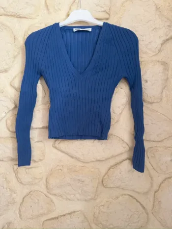 Haut côtelé bleu Zara – Taille S