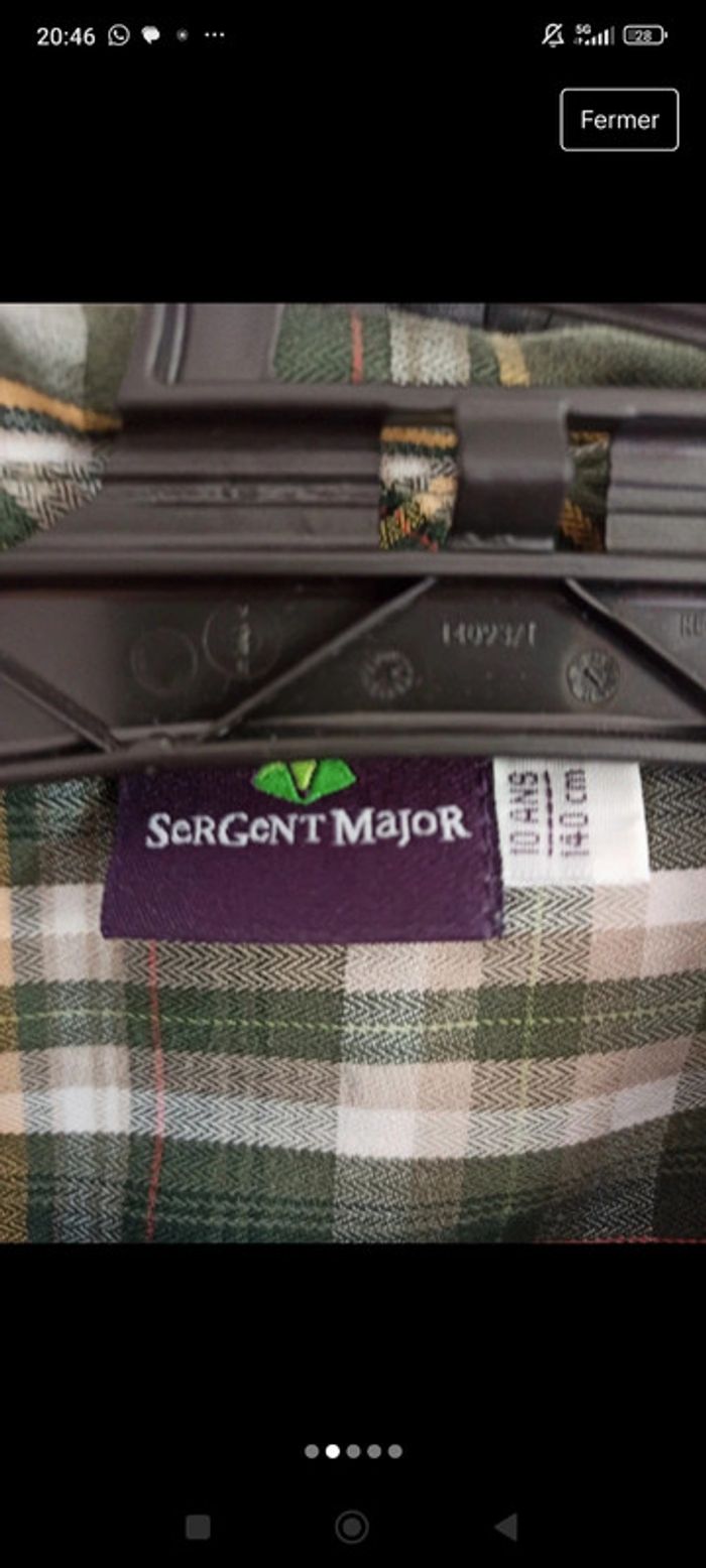 Chemise à carreaux vichy kaki et jaune broderie pression poche avant sergent major 10 ans - photo numéro 3