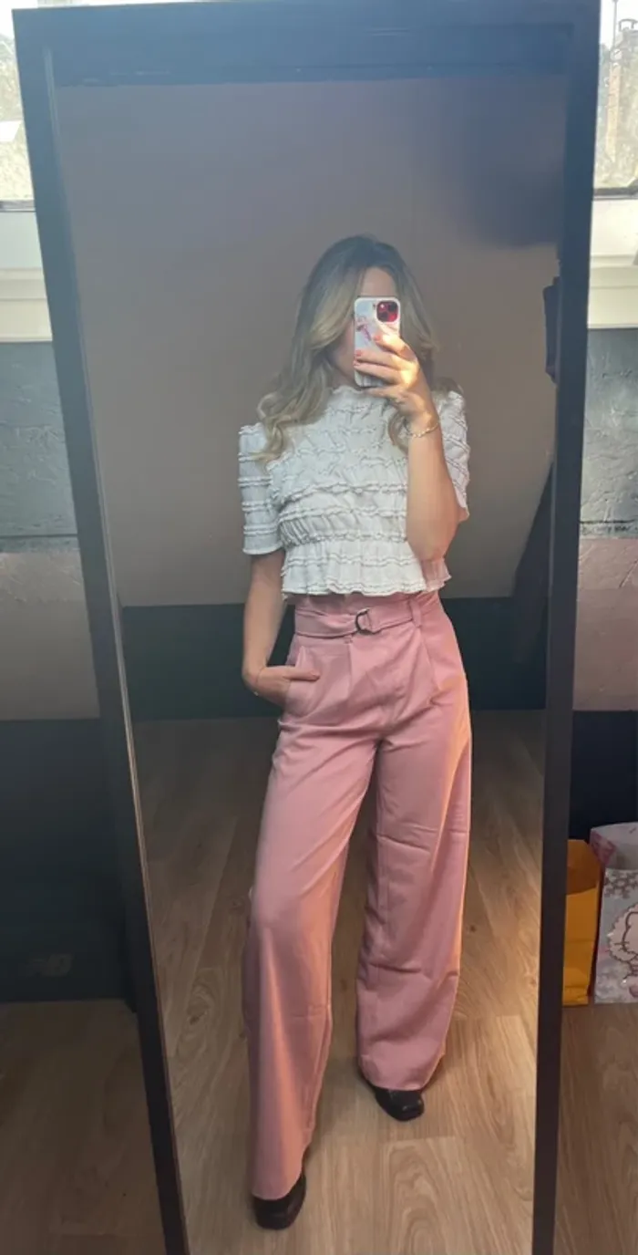 pantalon rose ample ceinturé - photo numéro 4