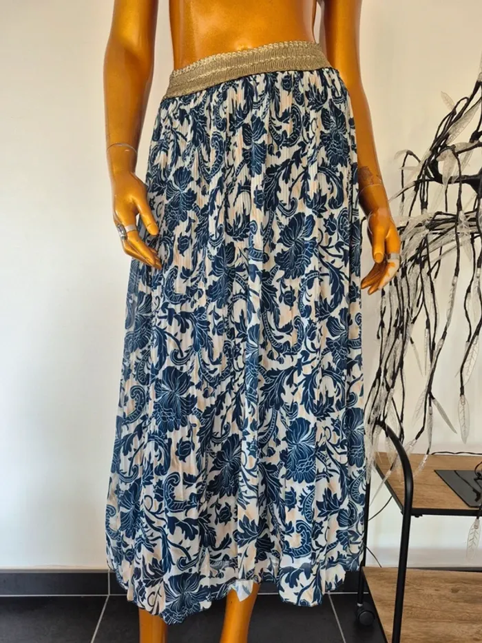 Jupe Longue Bleue et Blanche Femme Taille Unique
