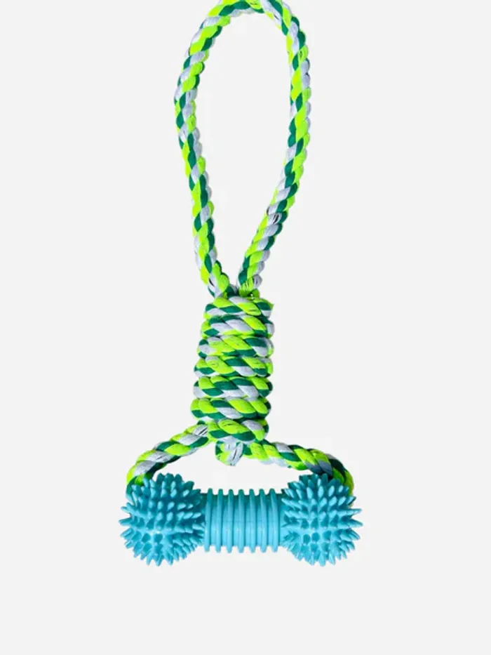 Jouet pour chien JK Animals en corde tressée + os à picots en caoutchouc TPR bleu 34,5 cm Neuf - photo numéro 2