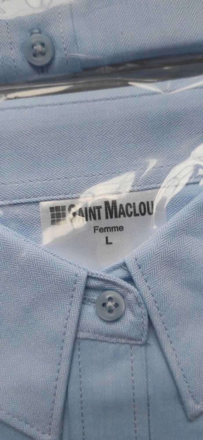 Lot 3 chemises manches longues uni bleu clair femme L - photo numéro 3