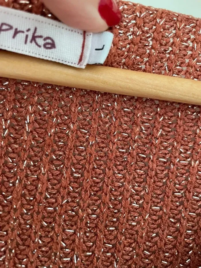 Pull paprika taille L couleur brique fil argenté - photo numéro 3
