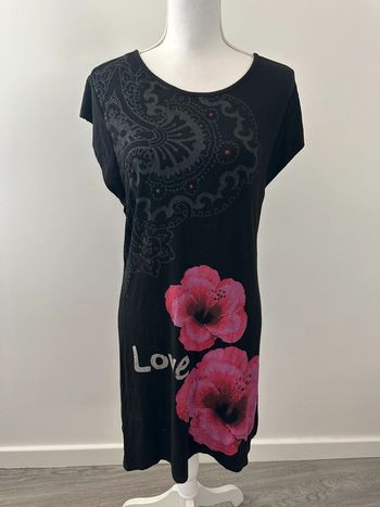 Robe noire et rose fleurs hibiscus Desigual T38 M