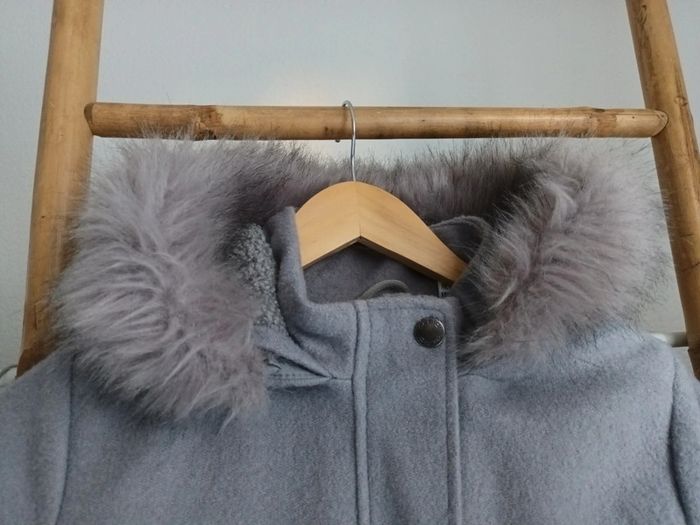 Joli manteau à capuche en laine gris très chaud Okaïdi 12 ans - photo numéro 4