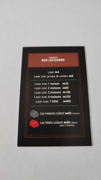 Carte Rue Lecourbe pièce détachée jeu de société Monopoly mauvais perdants Hasbro Gaming #B77