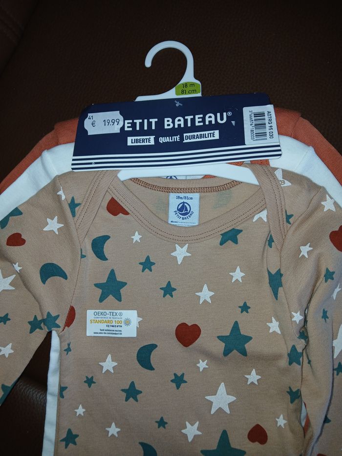 lot de 3 bodies manches longues garcon petit bateau 18 mois - photo numéro 4