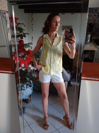 Blouse sans manche femme 40 blanche et jaune vert c61