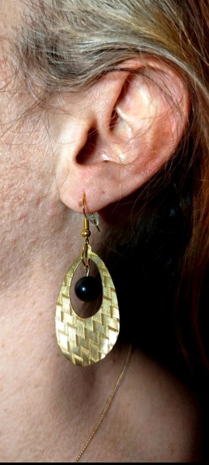Boucles d'oreilles en Véritable Obsidienne Noire - photo numéro 2
