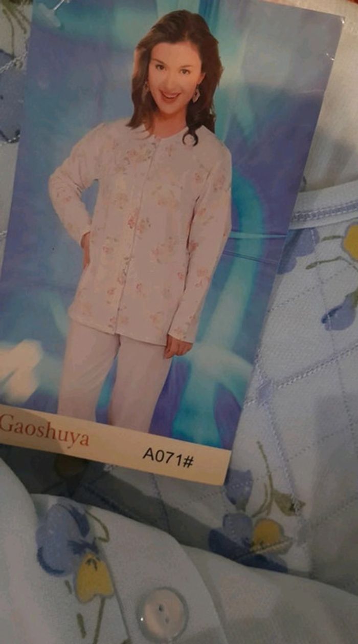 Pyjama femme bleu ciel, imprimé fleurs, taille M - photo numéro 7