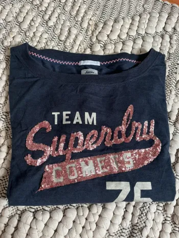 Pull bleu marine à paillettes Superdry Sport