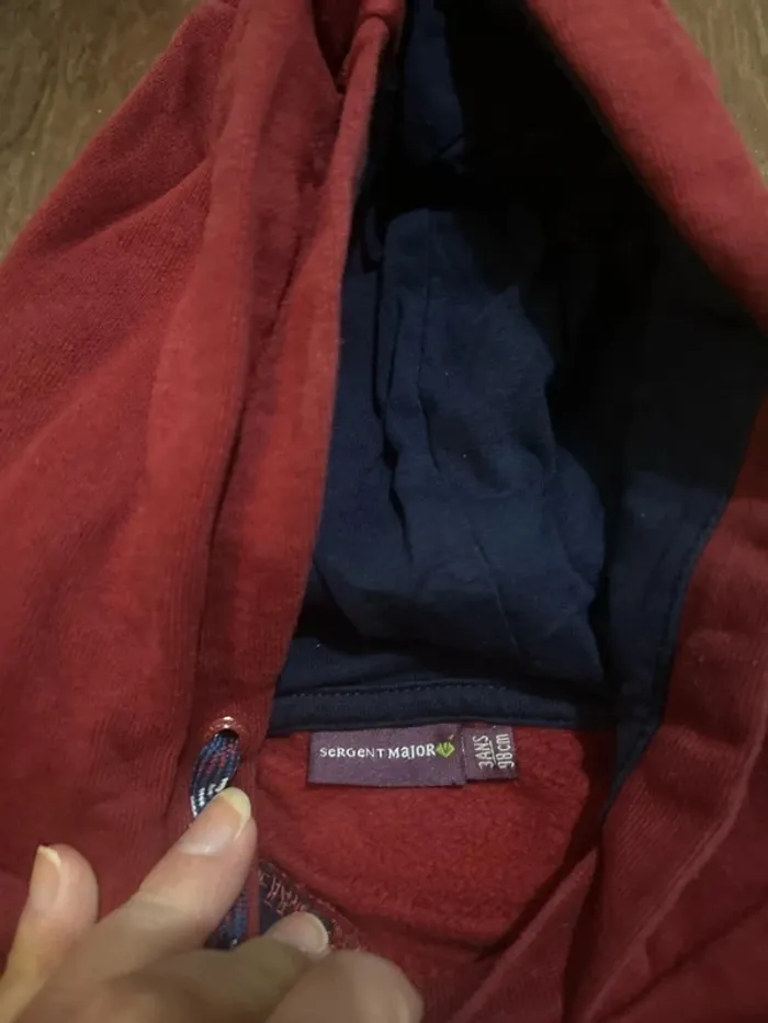 Sweat pull à capuche garcon en coton bordeaux motif tigre sergent major 3 ans - photo numéro 5