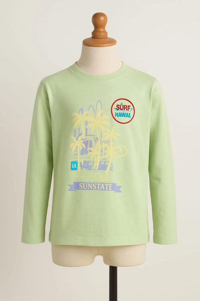 Tee shirt manche longue vert eau motif parme crème Clayeux Taille 12 ans - photo numéro 2