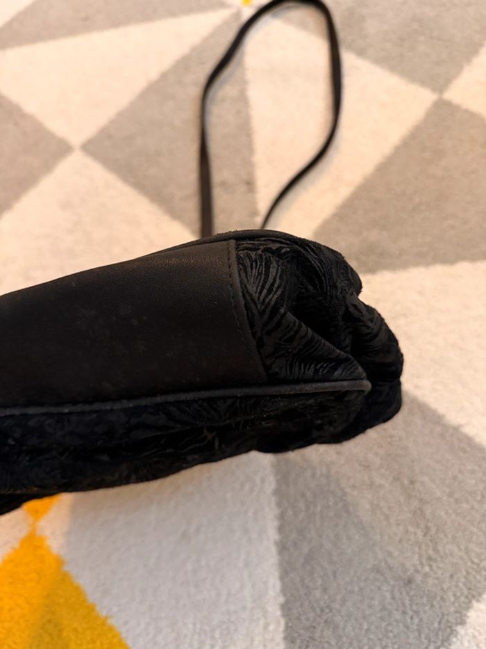 Sac à bandoulière en cuir et tissus noir vintage - photo numéro 7
