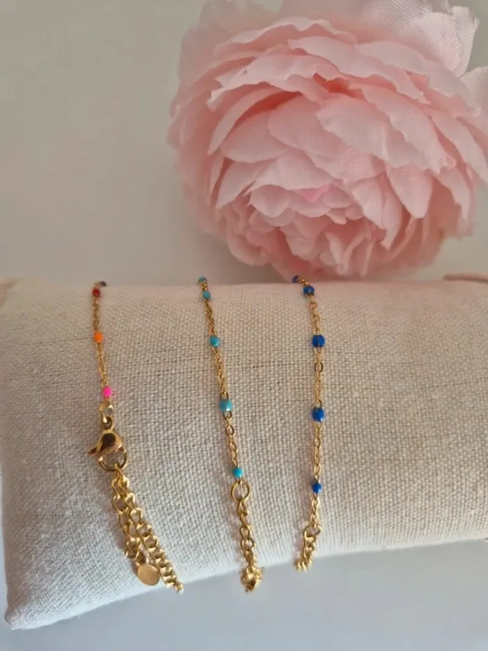 Lot de 3 bracelets 22 cm  estival dorée en acier inoxydable 1 multicolores 1 turquoise 1 bleu LOT1 - photo numéro 3