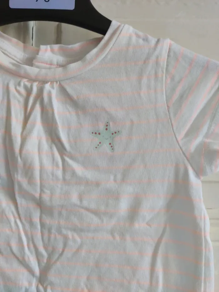 Top blanc avec rayure rose Tex 9 mois - photo numéro 2