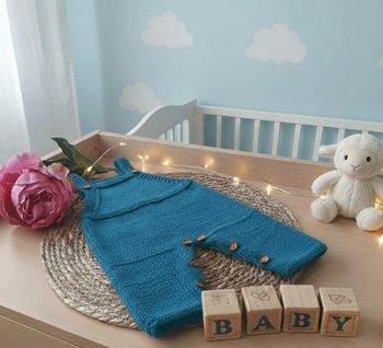 Salopette tricot bébé naissance garçon bleu
