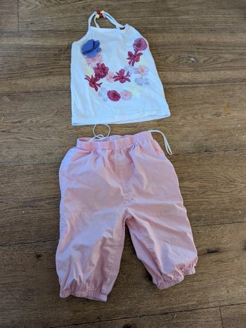 Ensemble été rose fleurs 2 ans
