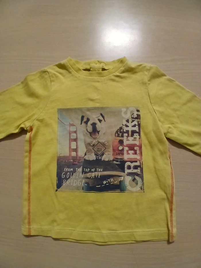 Pull fin en coton bebe taille 12 mois marque creeks couleur jaune motifs chien - photo numéro 6