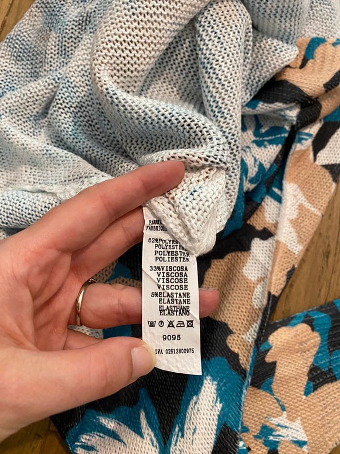 Pull léger oversize motif floral turquoise et beige taille 46 - photo numéro 5