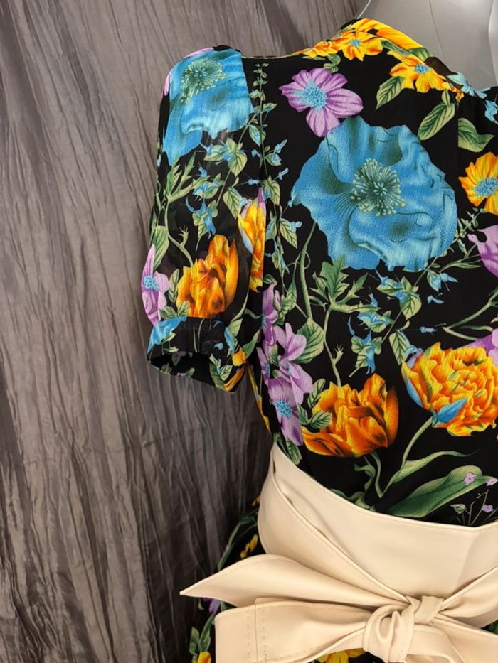 Belle robe vintage noire en mousseline imprimé fleurs des champs  M/38 - photo numéro 5