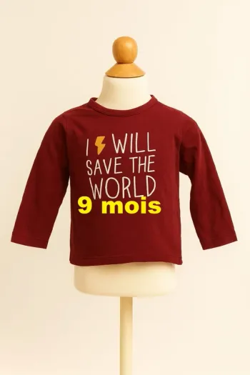 Tee shirt manche longue bordeaux imprimé blanc Kiabi Taille 9 mois