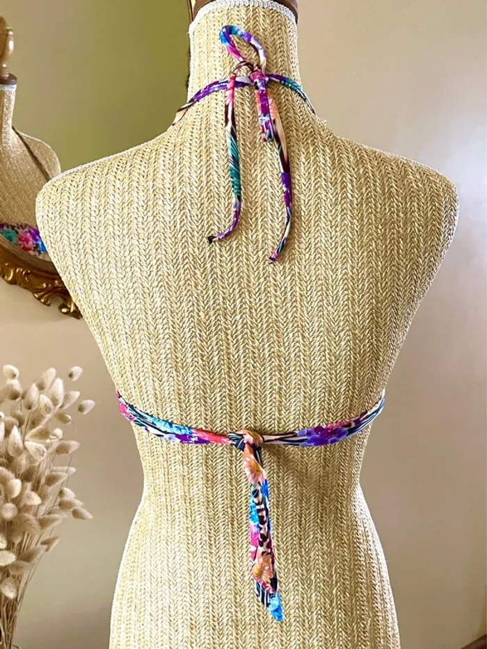 sublime Haut de bikini bandeau fleurs multicolores imprime animal bretelle amovible neuf - photo numéro 7