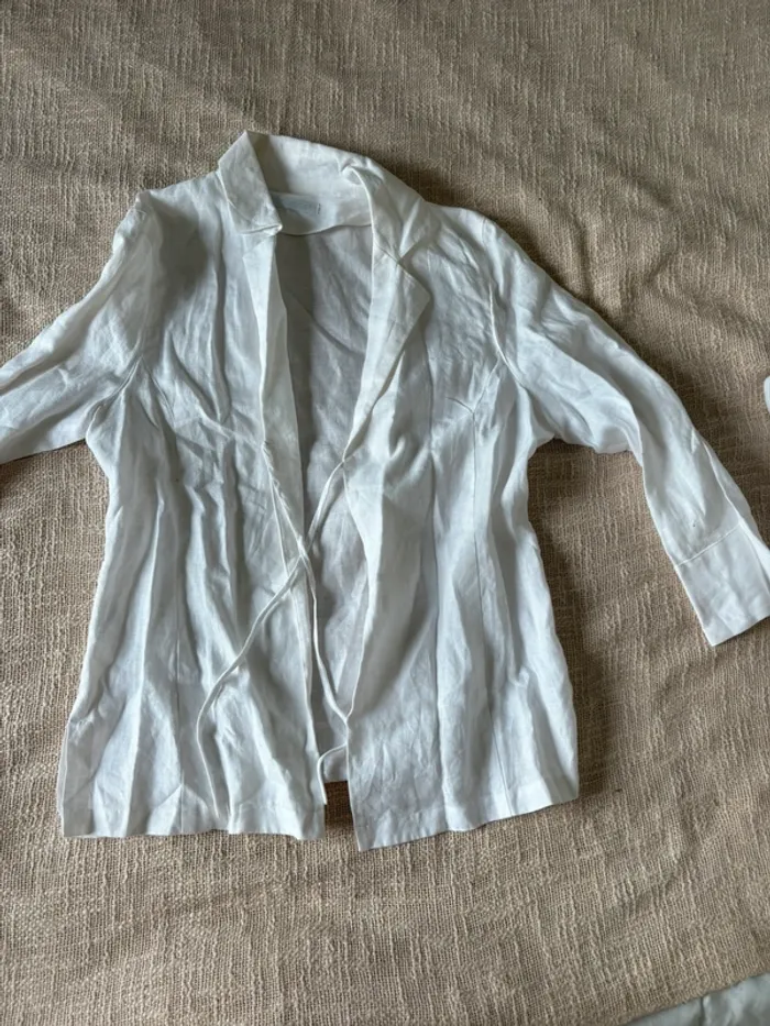 Ensemble Promod blanc – Veste & pantalon 100 % lin – Taille 38 - photo numéro 2