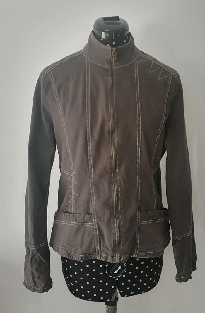 Veste / blazer en jean kaki Taille 44 XXL Jacqueline RIU - photo numéro 7
