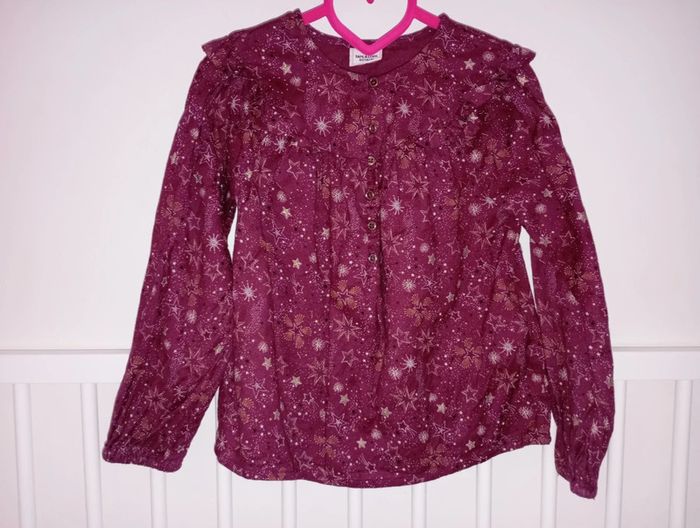 Chemise 6 ans TAO couleur prune motif étoile feu d'artifice