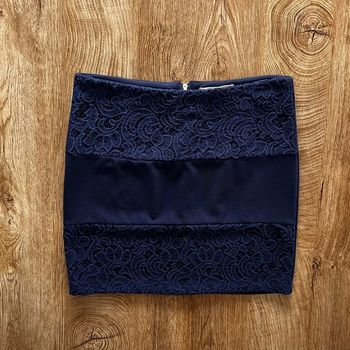 Jolie jupe courte bleue foncé dentelle Springfield, femme, taille L