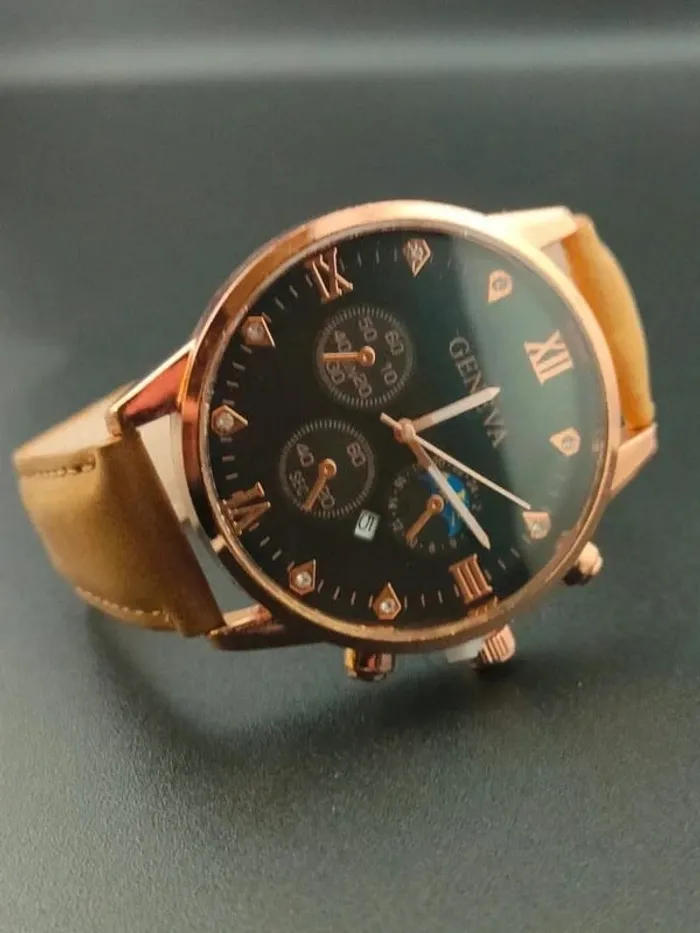 Montre brun style vintage & bracelet perles noires - photo numéro 3
