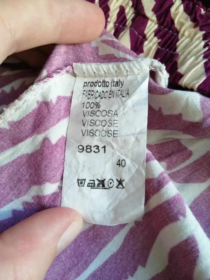 Pantacourt large fluide motifs zébré marbré prune et beige taille élastique / sans marque / (38-40) - photo numéro 5