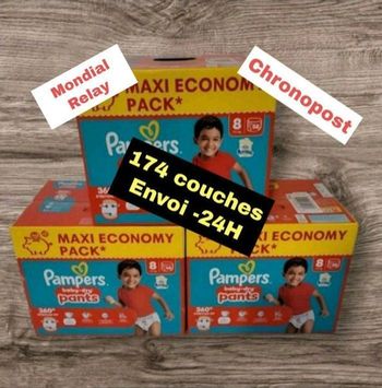 Couches Pampers taille 8 pants+17 kg lot de 3 cartons ENVOI -24H