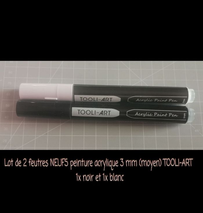 Lot de 2 feutres NEUFS peinture acrylique 3 mm (moyen) TOOLI-ART - 1x noir et 1x blanc