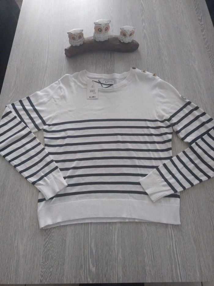 Pull fin Burton style marinière blanc et bleu taille m