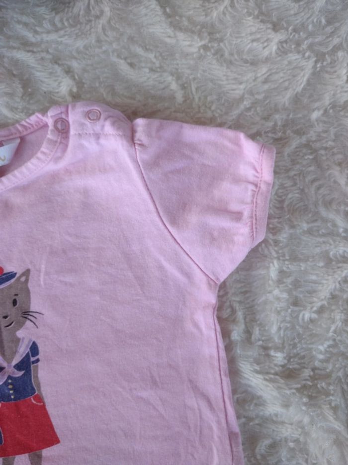 Tee shirt chemise manches courtes Fille 6 mois Chat "Cléo au bord de l'eau" Babibou 100% coton - photo numéro 5