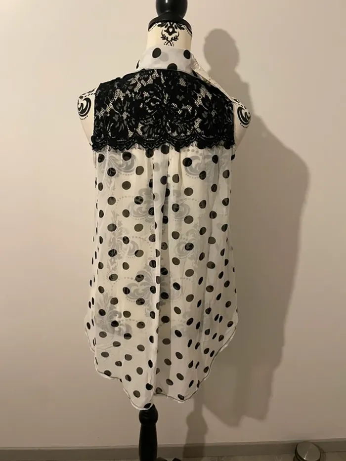 Chemise débardeur sans manche neuf Liu Li taille S/M noir à pois blanc à dentelle - photo numéro 6