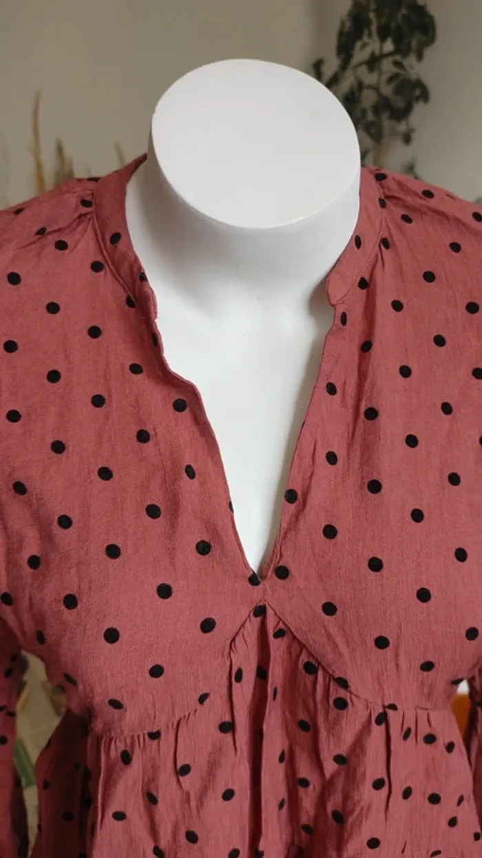 Robe couleur rouille à pois noircasual mini manches longues décolleté - photo numéro 8