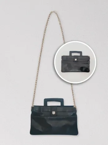 Sac à main cartable cuir noir 80-90 vintage - 36×21×10cm